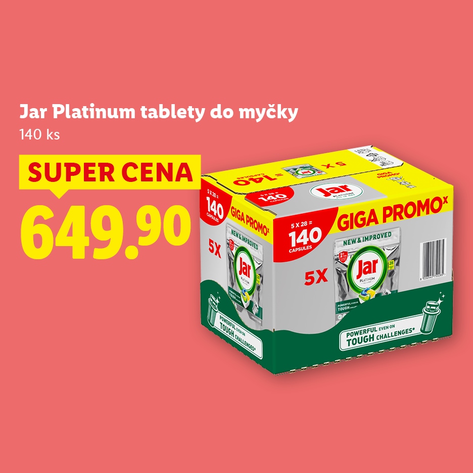 Jar Platinum tablety do myčky, 140 kusů, za super cenu 649.90 Kč.