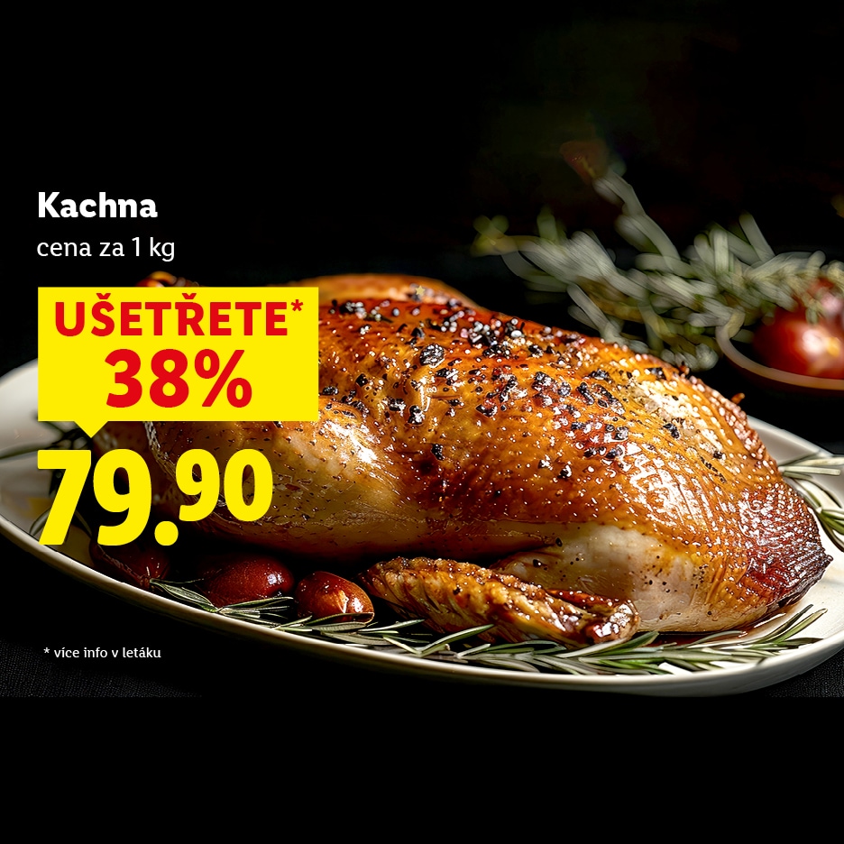 Pečená kachna s rozmarýnem, cena 79.90 za 1 kg, ušetříte 38 %.