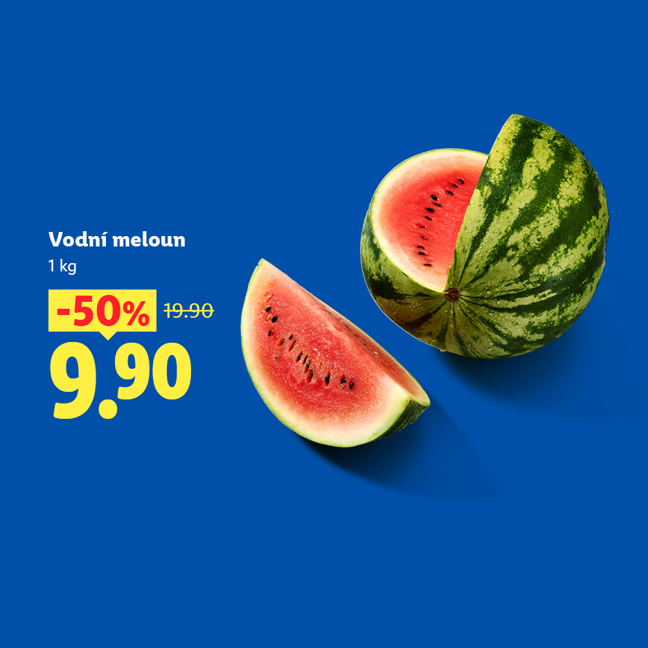 Vodní meloun s 50% slevou za 9,90 Kč/kg.