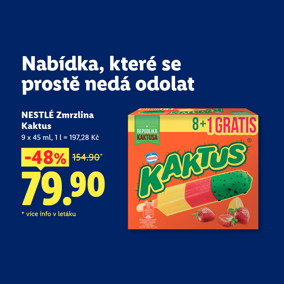 Nabídka zmrzliny Kaktus s 48% slevou, nyní za 79,90 Kč, s akcí 8+1 zdarma.