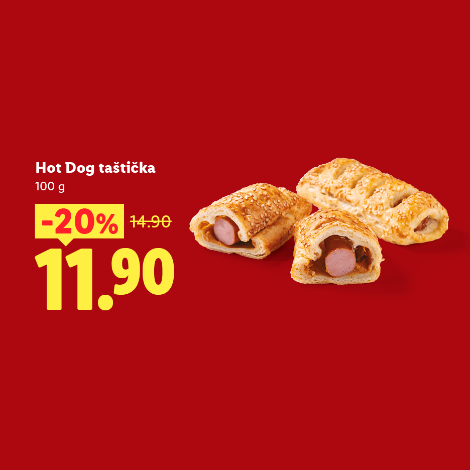 Hot Dog taštička, 100g, sleva 20%, nová cena 11.90