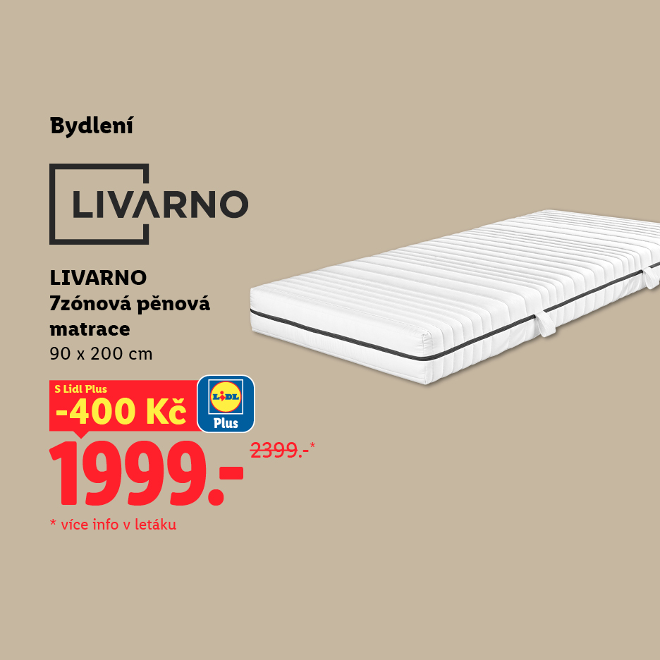 Bílá 7zónová pěnová matrace 90 x 200 cm, s cenou 1999 Kč po slevě 400 Kč.
