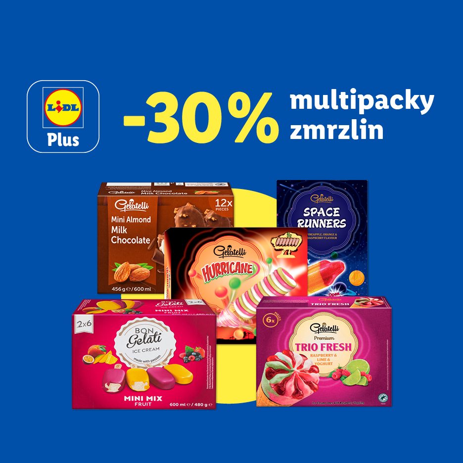 Sleva 30 % na multipacky zmrzlin, včetně mandlové, ovocné a jogurtové.