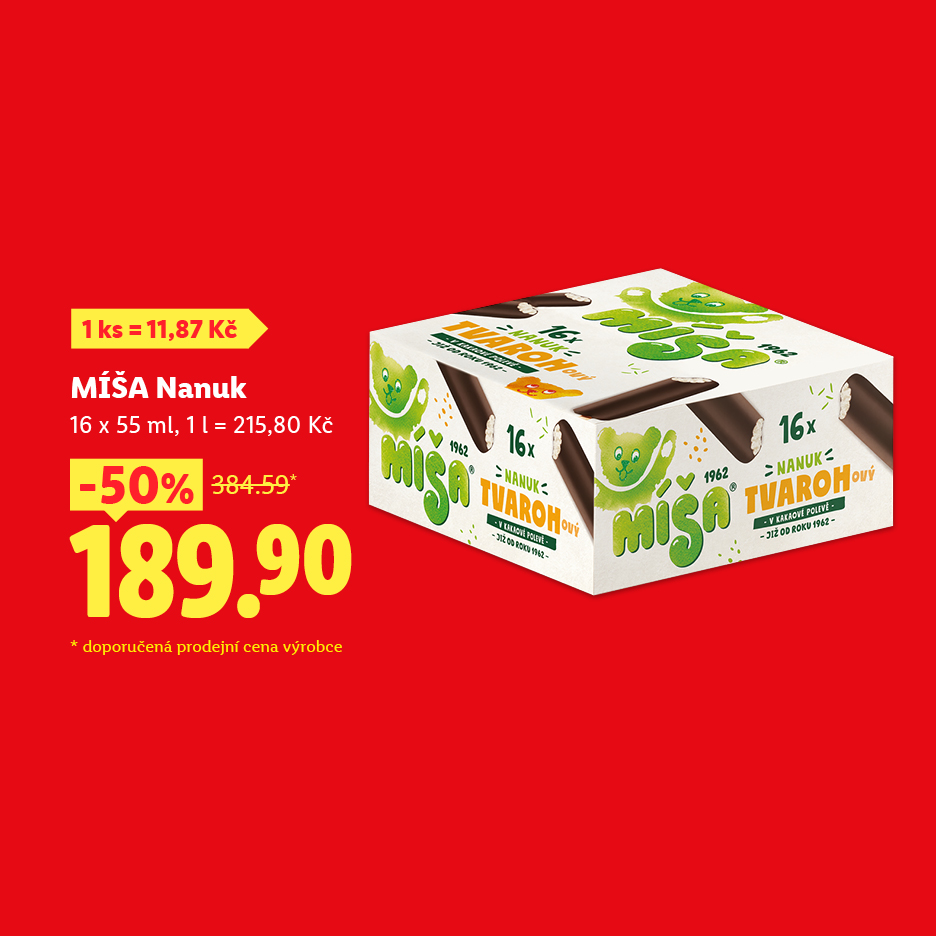 Balení 16 tvarohových nanuků s 50% slevou za 189,90 Kč.