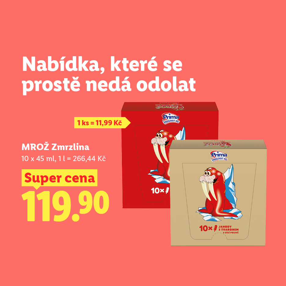 Nabídka zmrzliny MROŽ v balení po 10 kusech za super cenu 119,90 Kč.