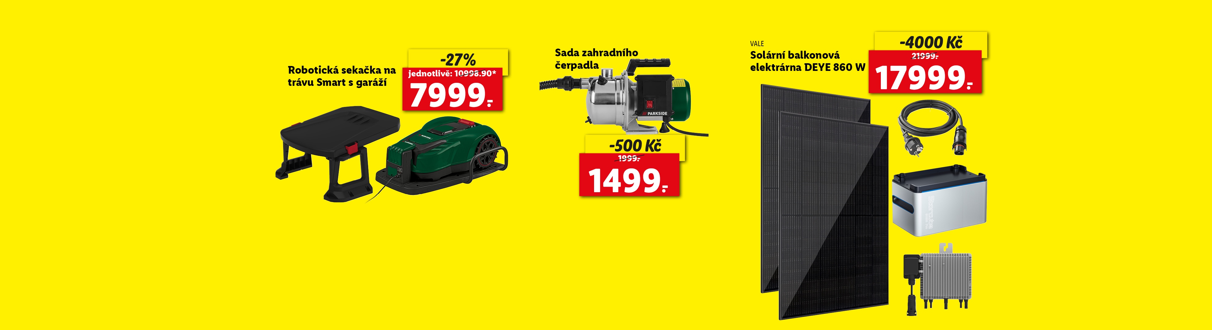 lidl-shop magazín červenec: robotická sekačka s garáží a zahradní čerpadlo Parkside.