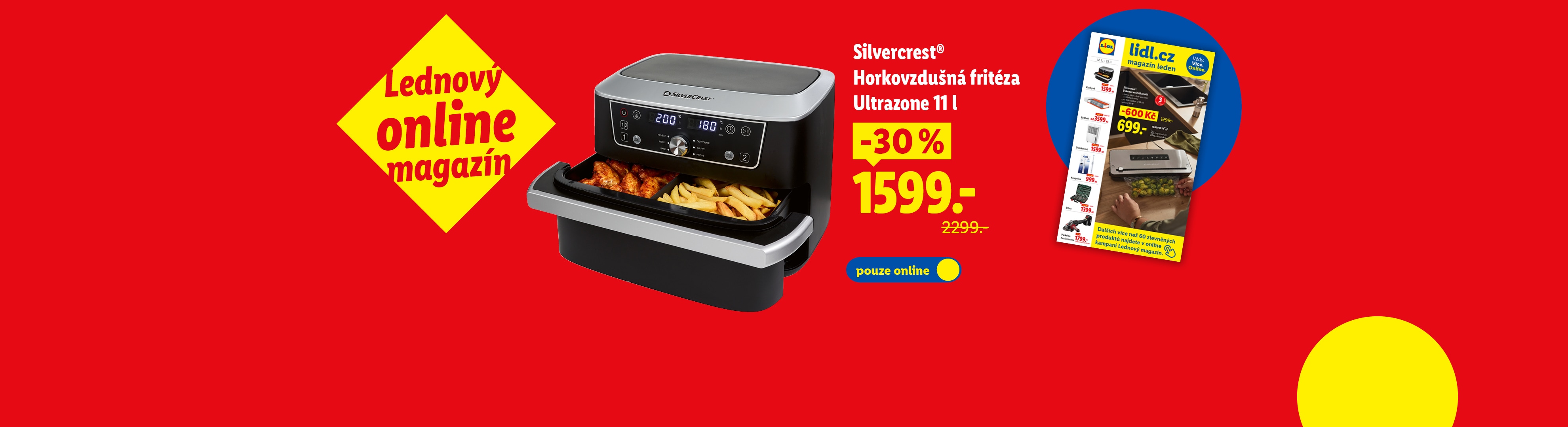 Lidl leták s horkovzdušnou fritézou Silvercrest a online magazínem.