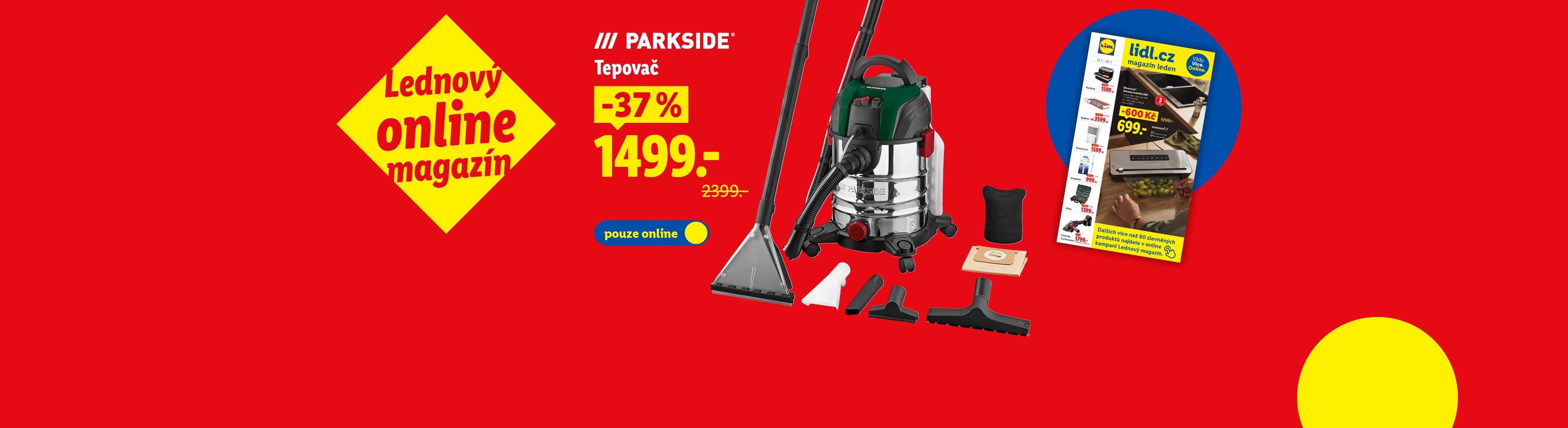 Lidl online magazín s akční nabídkou na tepovač Parkside a další produkty.