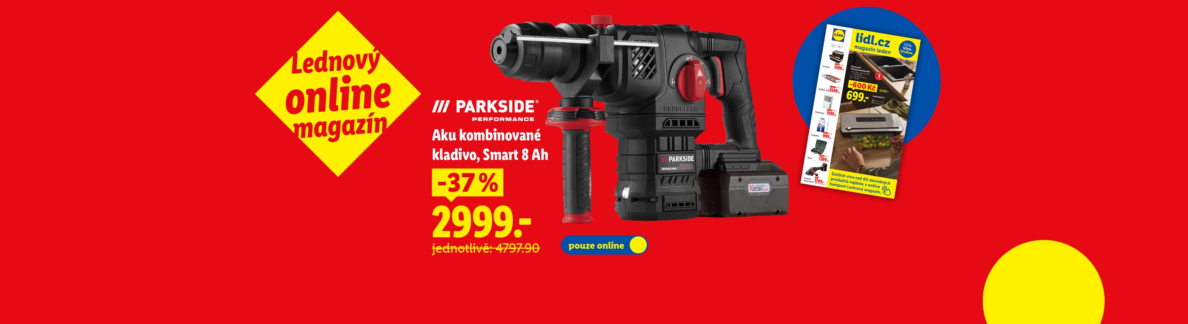 Lidl online magazín s aku kombinovaným kladivem Parkside a dalšími zlevněnými produkty.