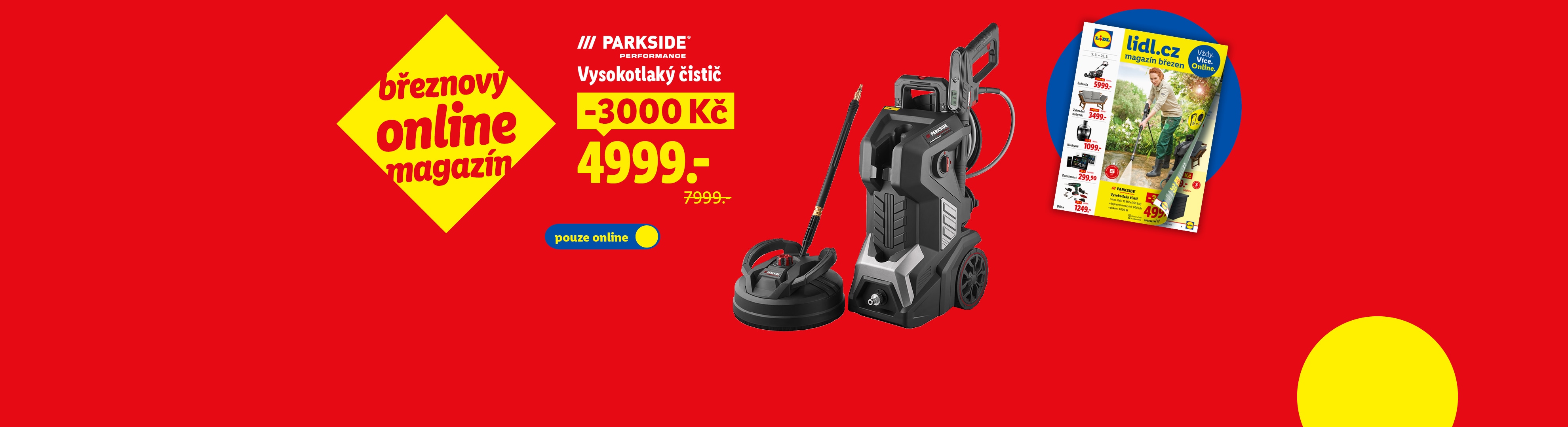 Online březnový magazín s vysokotlakým čističem a nabídkou dalších produktů.
