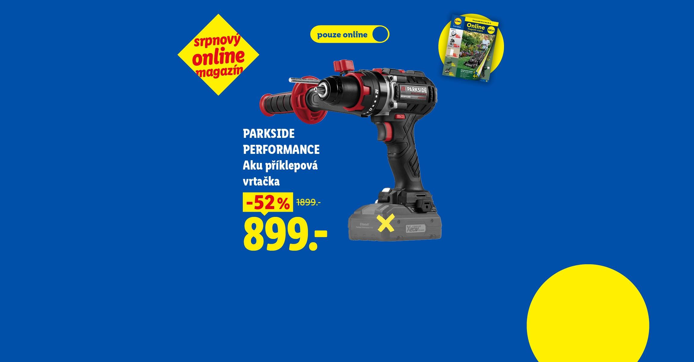 Srpnový online magazín s akumulátorovou příklepovou vrtačkou s 52% slevou, nyní za 899 Kč.