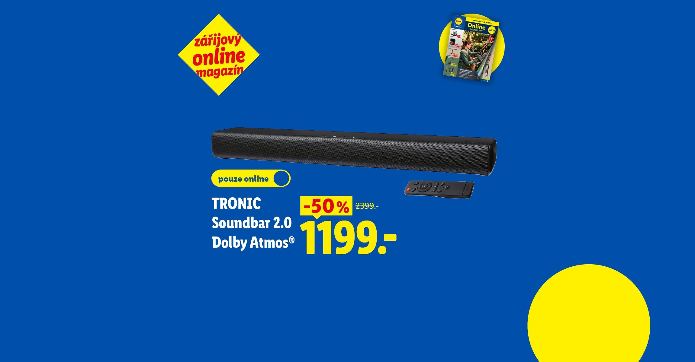 Tronic Soundbar 2.0 Dolby Atmos se slevou 50 %, nyní za 1 199 Kč. Zářijový online magazín.