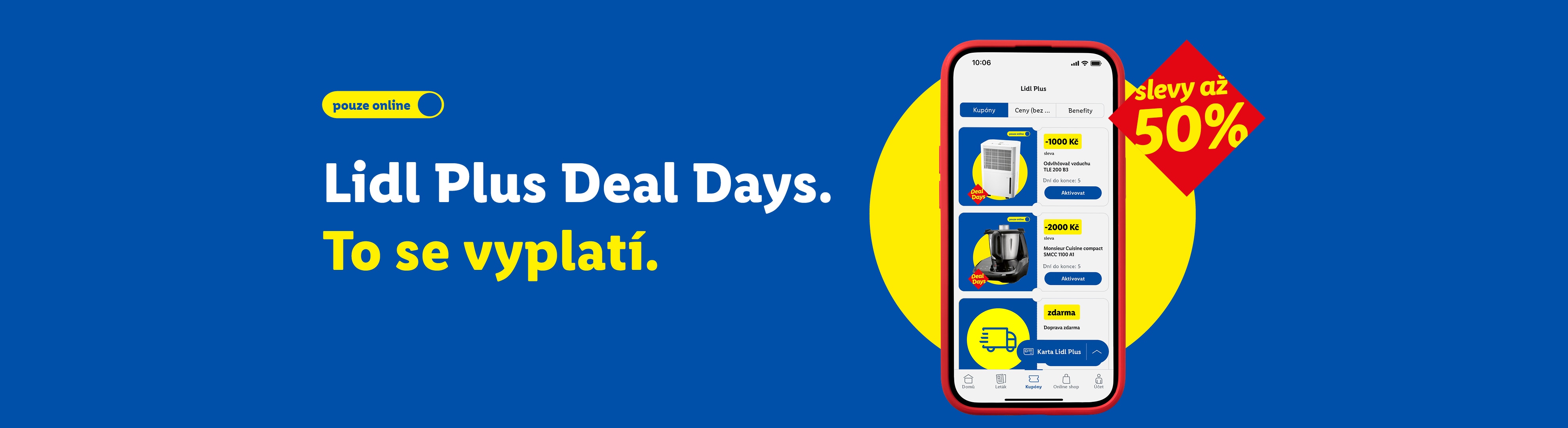 Lidl Plus Deal Days s až 50% slevami na odvlhčovač vzduchu a kuchyňský robot, dostupné online.