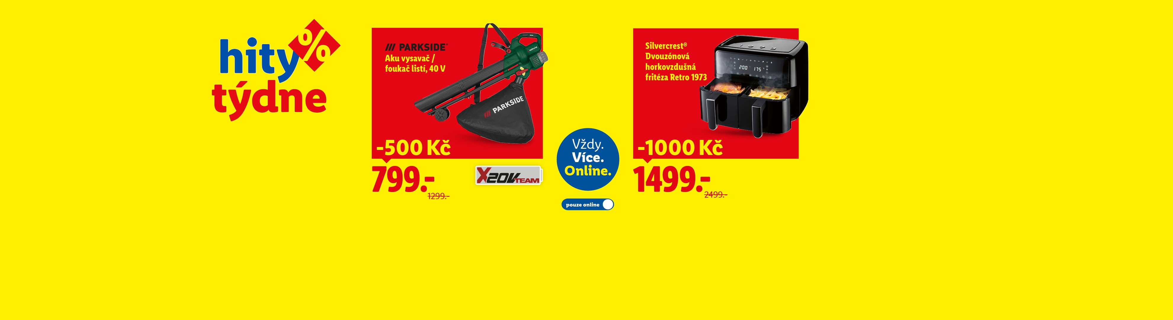 Akumulátorový vysavač/foukač listí Parkside a dvouzónová horkovzdušná fritéza Silvercrest.