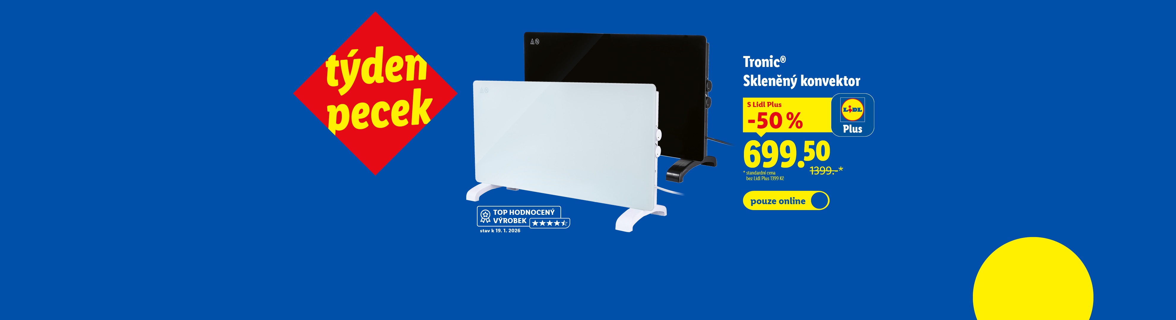 Týden pecek: Skleněný konvektor se slevou 50 % s Lidl Plus za 699,50 Kč, pouze online.