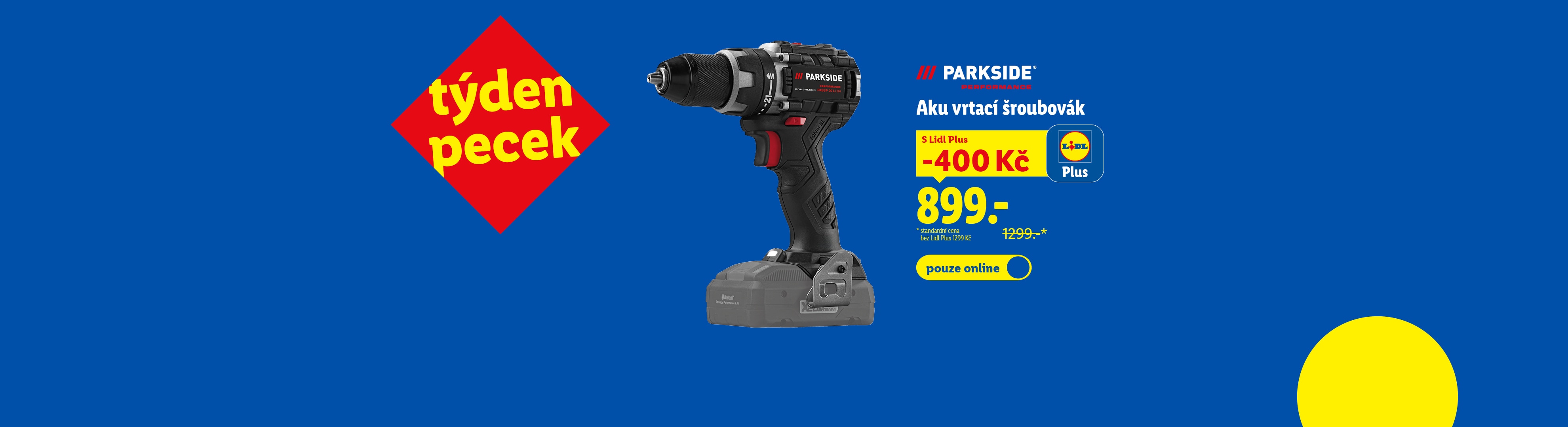 Akumulátorový vrtací šroubovák s týdenní slevou a cenou 899 Kč s Lidl Plus.