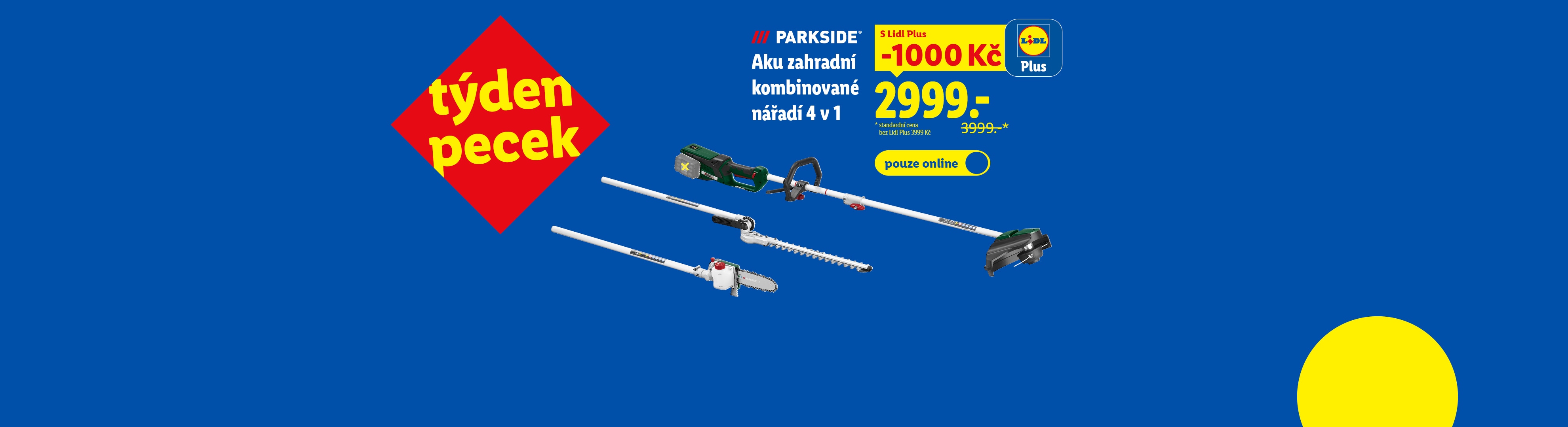 Akumulátorové zahradní kombinované nářadí 4 v 1, se slevou 1000 Kč s Lidl Plus, nyní za 2999 Kč.