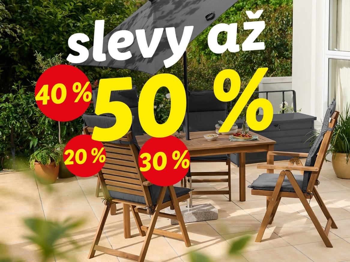 Zahradní nábytek s deštníkem a slevami až 50 %.