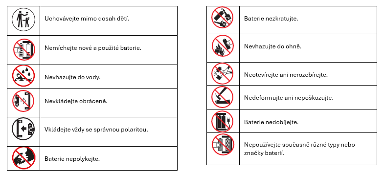 Bezpečnostní pokyny pro baterie.