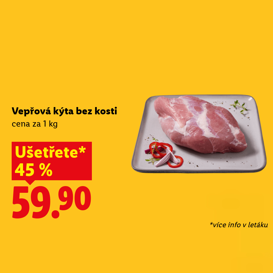 Vepřová kýta bez kosti za 59,90 Kč se slevou 45 %.